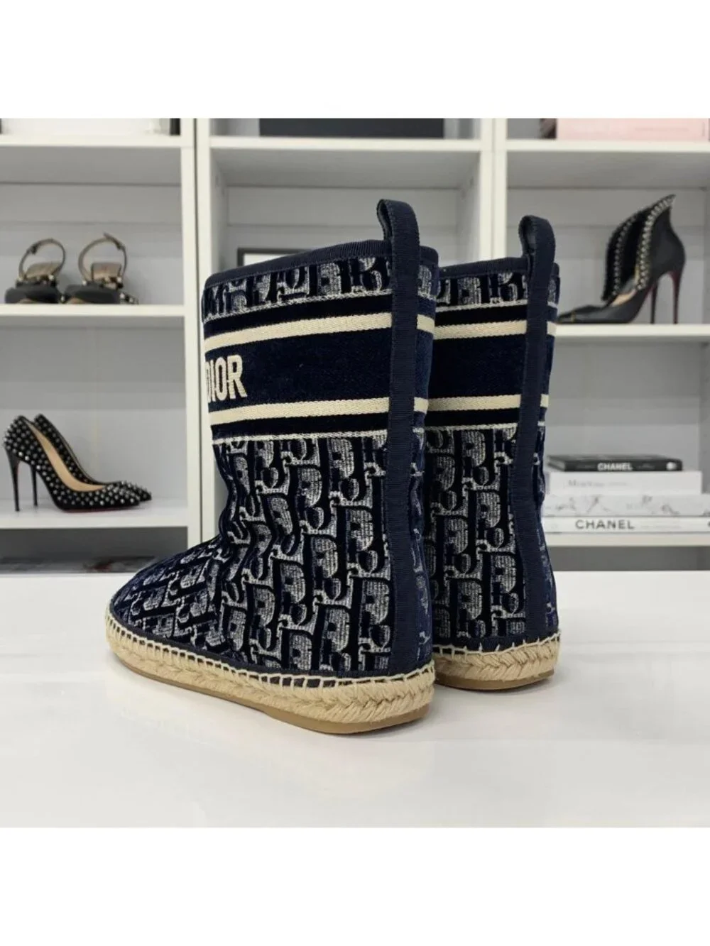 Dior Oblique Logo Velour Shearling Short Boots